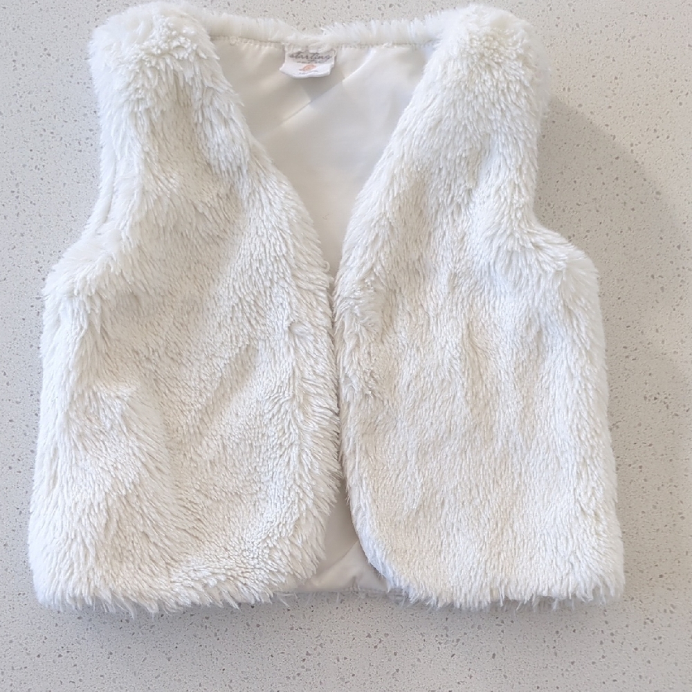 White Cream Faux Fur Vest for Kids Button Closure